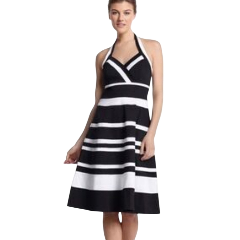 WHBM Black & White Halter Neck Dress Size 2‎